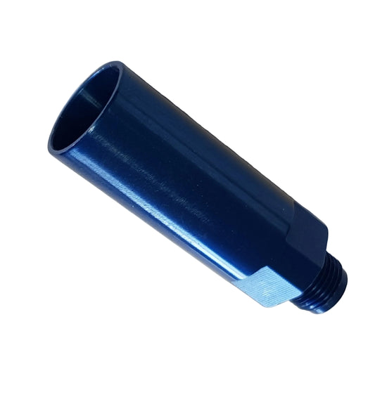 Blue injector filter housing with text on a gradient background