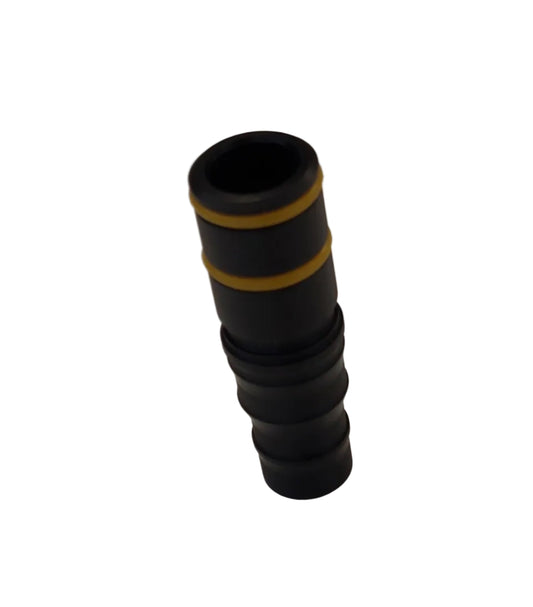 Black and yellow gun hose connector assembly on a white background with text indicating completion and product code.